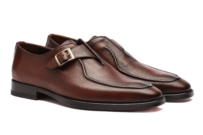 Art Deco Single Monk Loafers - Cognac