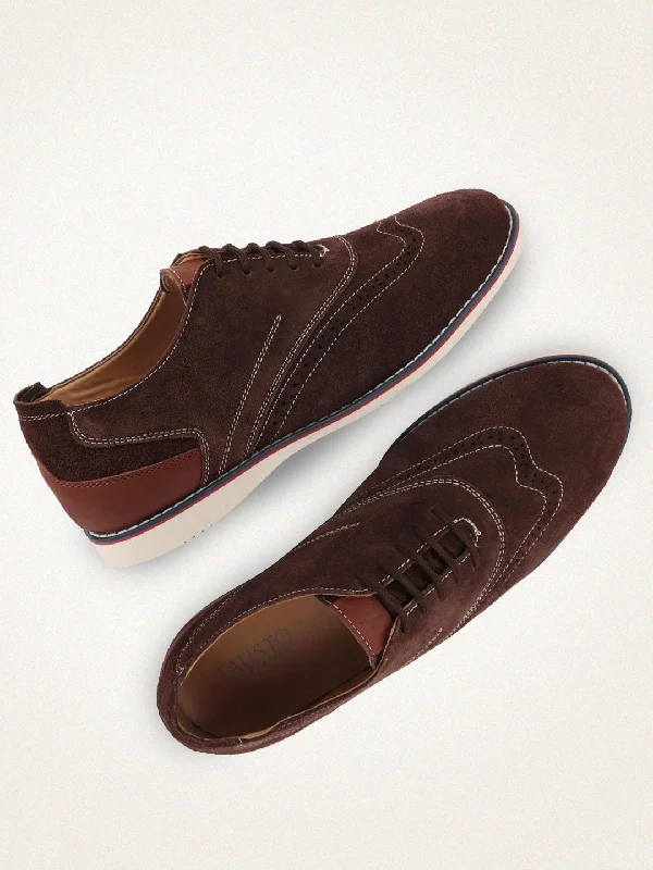 Luxe Styling Men Brown Suede Leather Oxford Casual Shoes