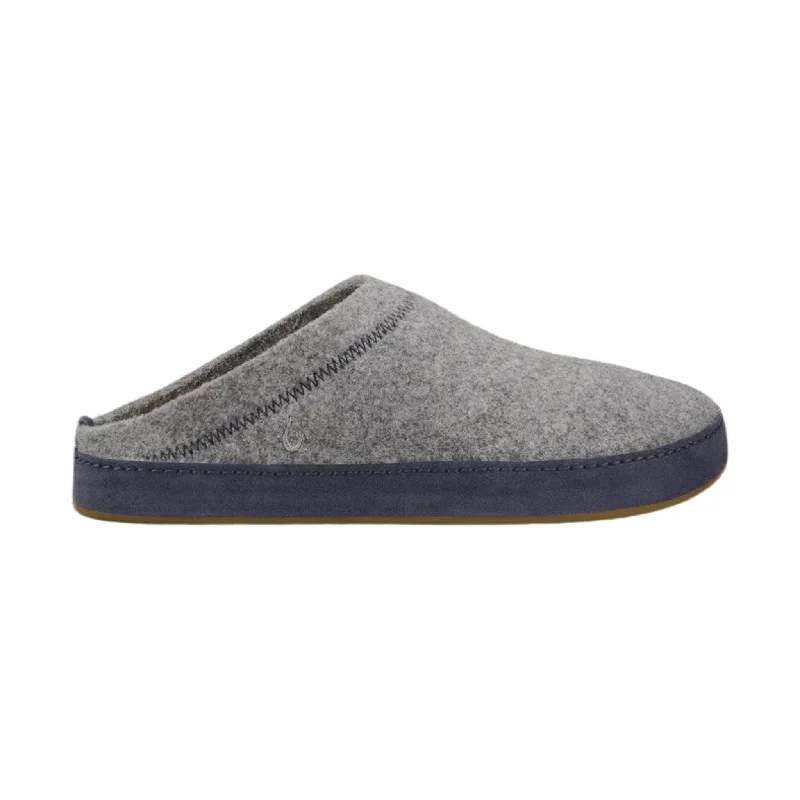 Casual Comfort Olukai Men's Hamani Hulu Wool Mule Slippers - Graphite/Trench Blue