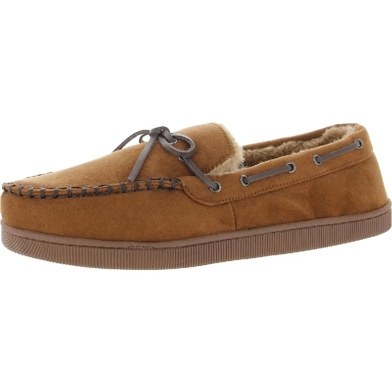 Elegant Design Club Room Mens Faux Fur Lined Faux Suede Moccasin Slippers