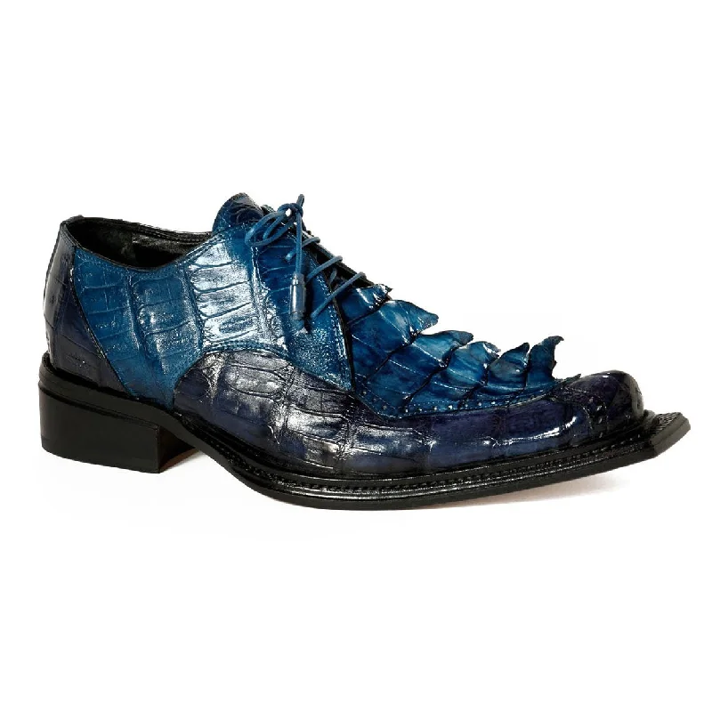 Fashion Excellence Mauri Men's Blue & Navy Exotic Hornback Tail & Baby Crocodile Oxfords 44209 (MA4615) Fashion Excellence Mauri Men's Blue & Navy Exotic Hornback Tail & Baby Crocodile Oxfords 44209 (MA4615)