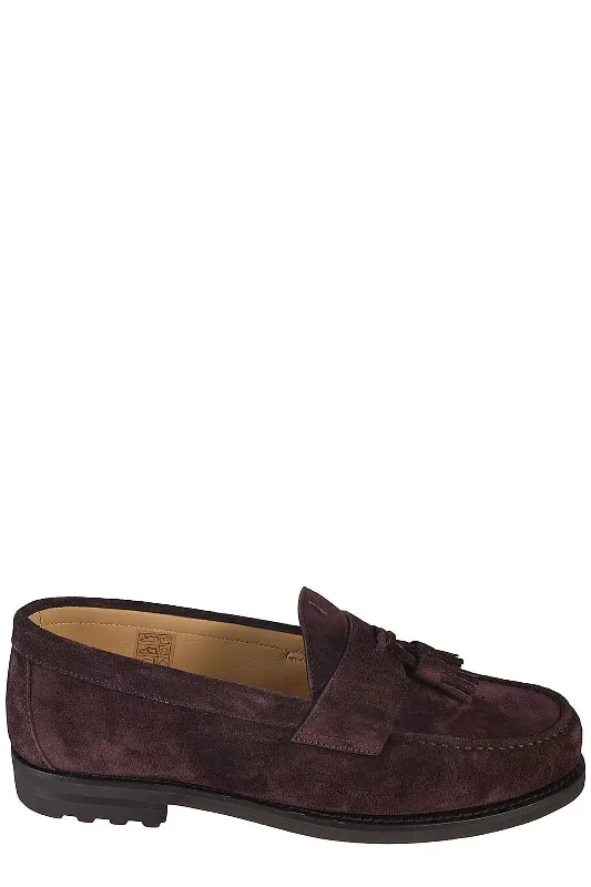 Ultra Sleek Brunello Cucinelli Mens Tassel Detailed Slip-On Loafers in Maroon