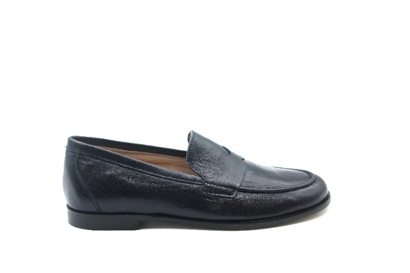 Minimal Aesthetic Gravitas Navy Closed Penny Loafer