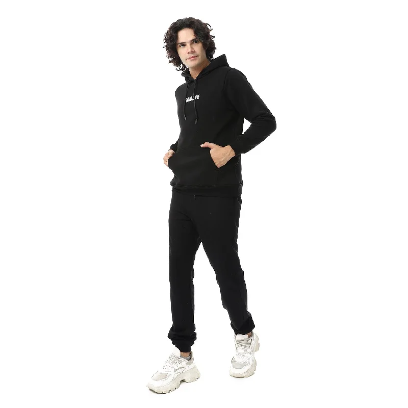 Elastic Waist With Drawstring Fleeced Sweatpants - Black