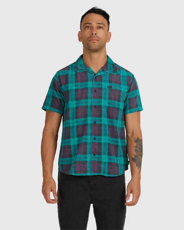 Barbed Plaid Short Sleeve Shirt - Teal