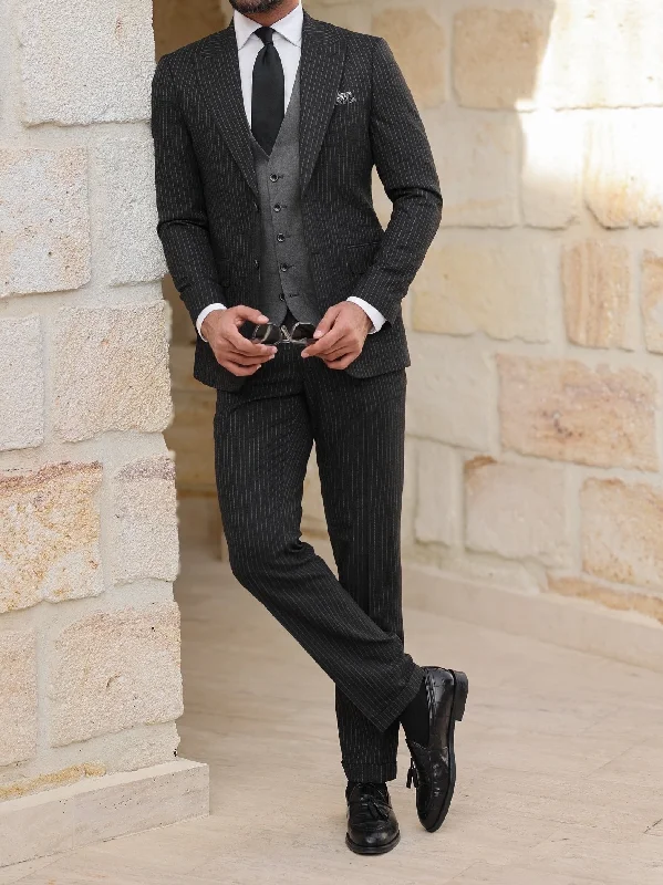 Black Double-Sided Vest Suit 3-Piece