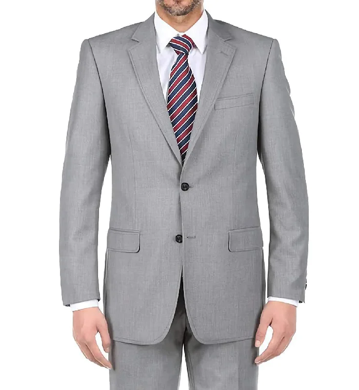 Light Gray 100% Virgin Wool Regular Fit Pick Stitch 2 Piece Suit 2 Button