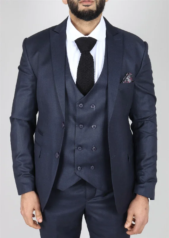 Men's Navy Suit Double Breasted 3 Piece Formal Dress