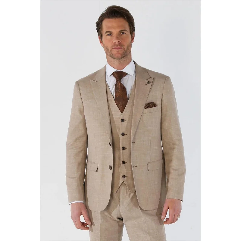 Men's Suit 3 Piece Beige Tailored Fit Summer Wedding