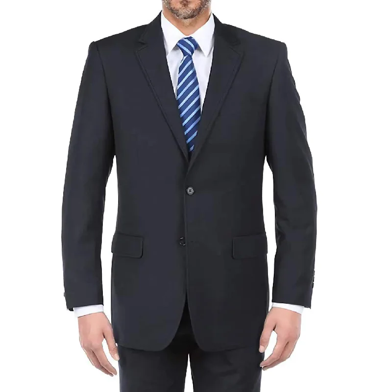 Navy 100% Virgin Wool Regular Fit Pick Stitch 2 Piece Suit 2 Button