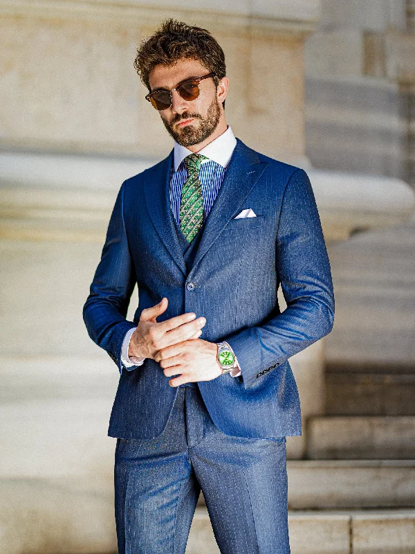 Blue Striped Slim-Fit Suit 3-Piece