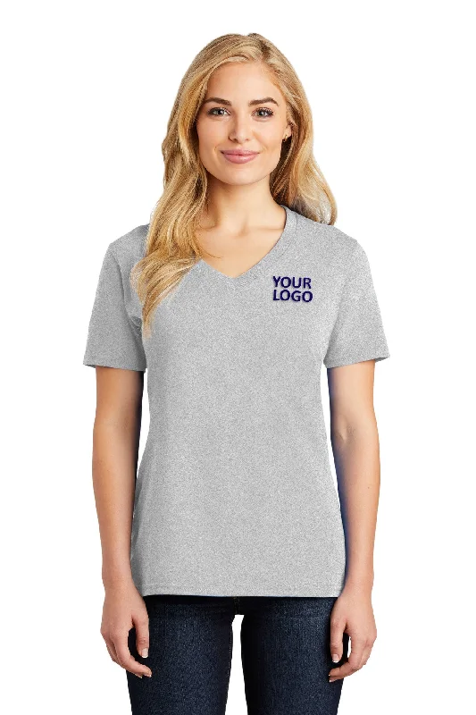 Port & Company Ladies Core Cotton Custom V-Neck Tee's, Ash