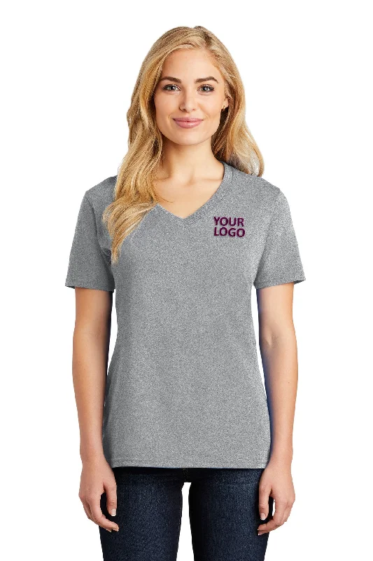 Port & Company Ladies Core Cotton Custom V-Neck Tee's, Athletic Heather