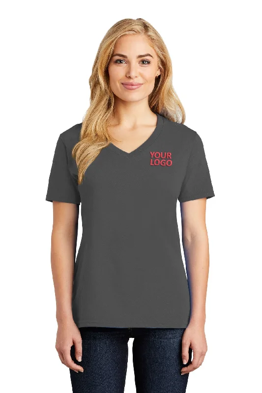 Port & Company Ladies Core Cotton Custom V-Neck Tee's, Charcoal