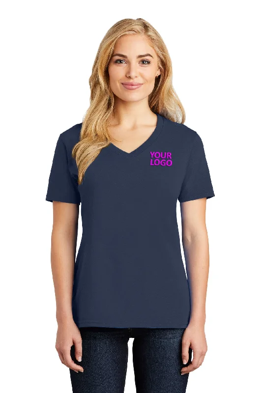 Port & Company Ladies Core Cotton Customized V-Neck Tee's, Navy