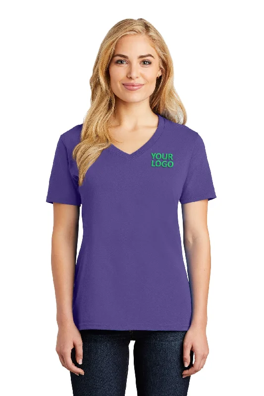 Port & Company Ladies Core Cotton Customized V-Neck Tee's, Purple