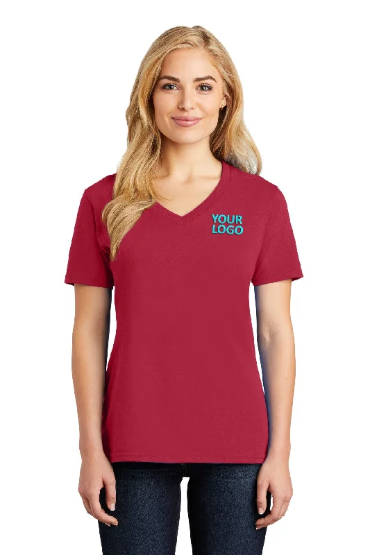 Port & Company Ladies Core Cotton Customized V-Neck Tee's, Red