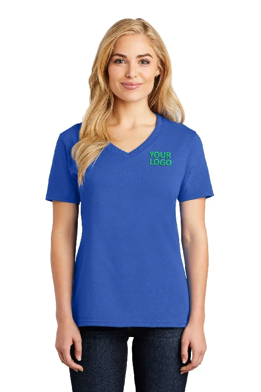 Port & Company Ladies Core Cotton Branded V-Neck Tee's, Royal