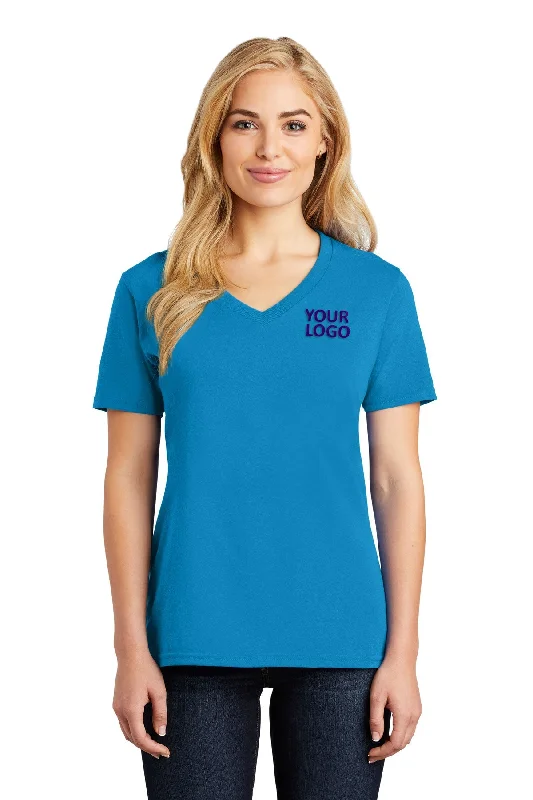 Port & Company Ladies Core Cotton Branded V-Neck Tee's, Sapphire