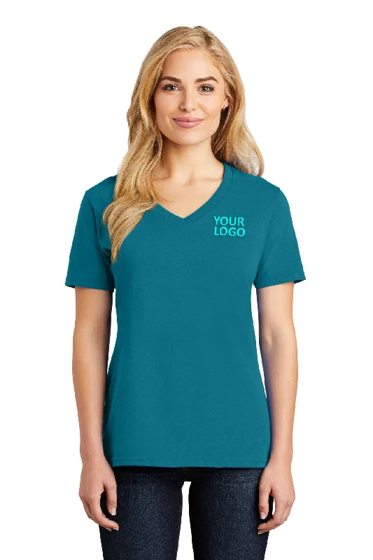 Port & Company Ladies Core Cotton Branded V-Neck Tee's, Teal