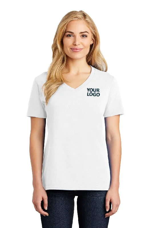 Port & Company Ladies Core Cotton Branded V-Neck Tee's, White