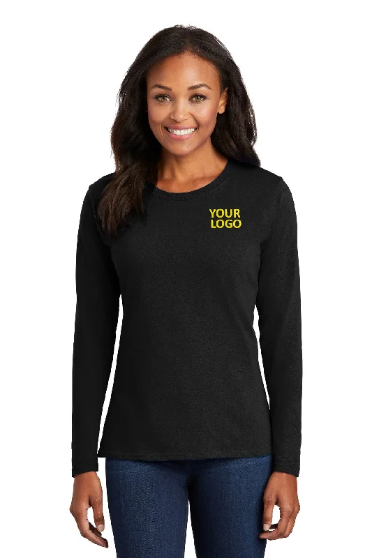 Port & Company Ladies Long Sleeve Branded Core Cotton Tee's, Jet Black