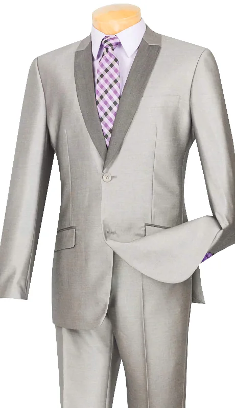 Slim Fit Shiny Sharkskin Men's 2 Piece Suit in Gray