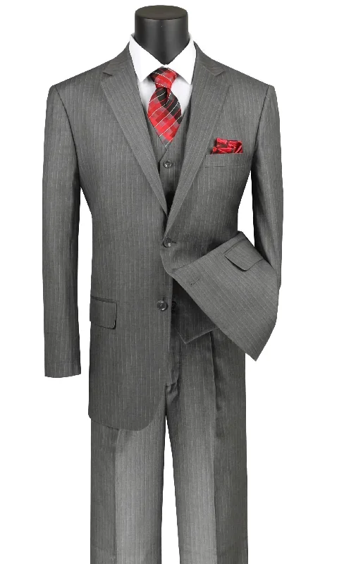 Stripe Collection - Regular Fit 3 Piece Suit 2 Button Tone on Tone Stripe in Gray