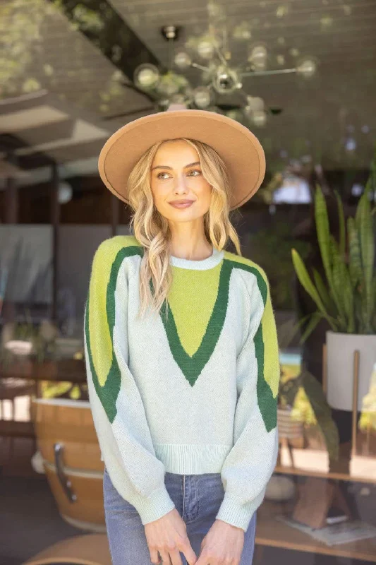 Sage + Hunter Green Long Sleeve Printed Sweater