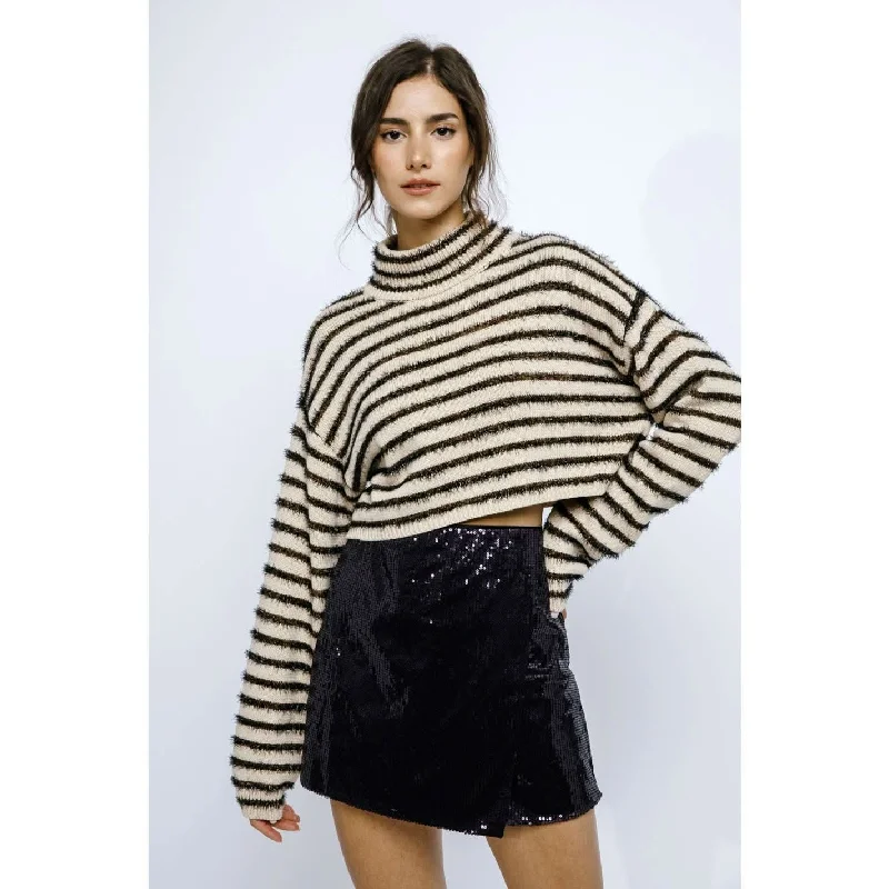 Metallic Striped Cropped Ribbed Sweater