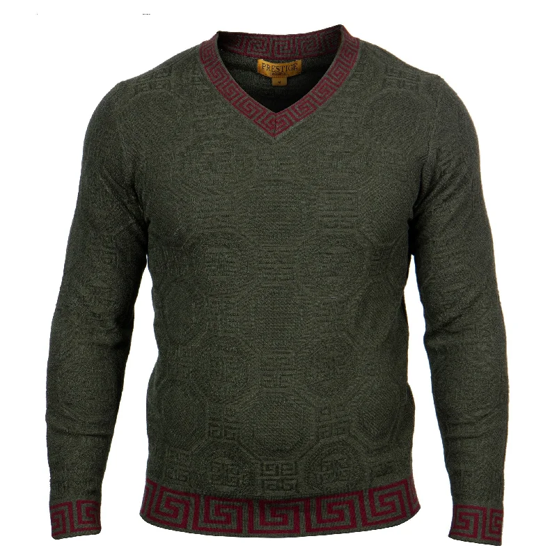 L/S V-Neck Sweater Greek Texture | (Hunter Green)