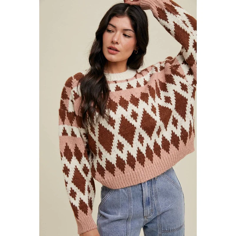 Rose + Chocolate Jacquard Crewneck Sweater