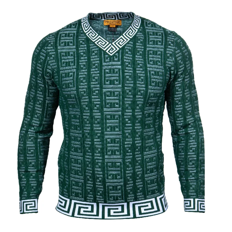 V-Neck Greek Print Sweater | (Green)