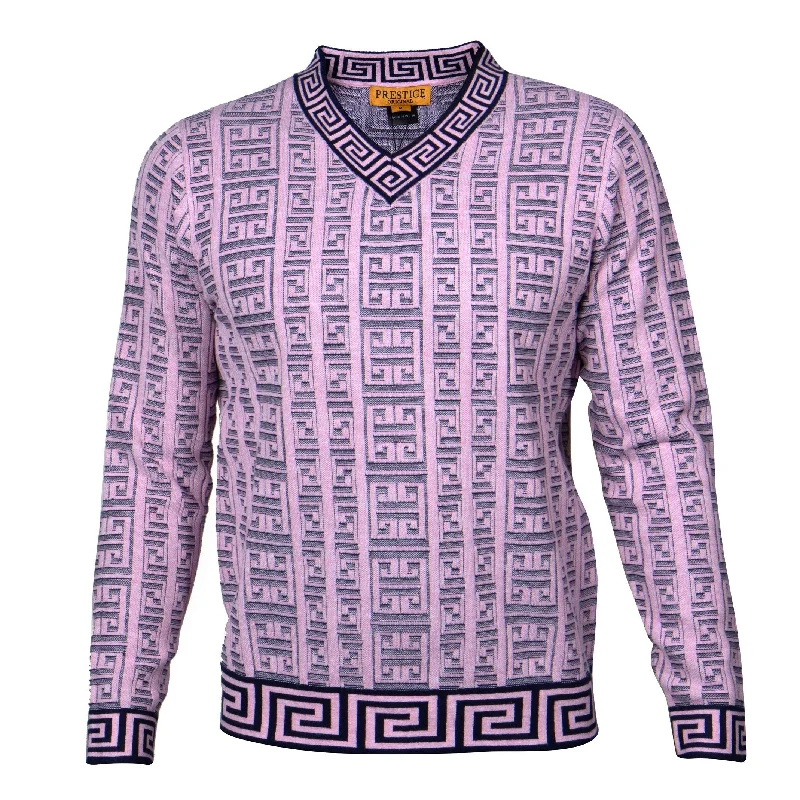 V-Neck Greek Print Sweater | (Pink)